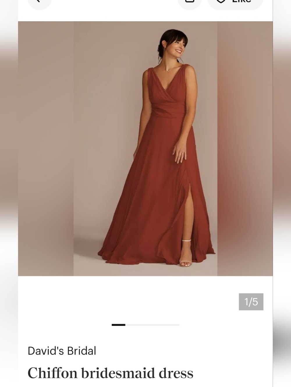 David's Bridal Rust Color Chiffon Dress Size 18
